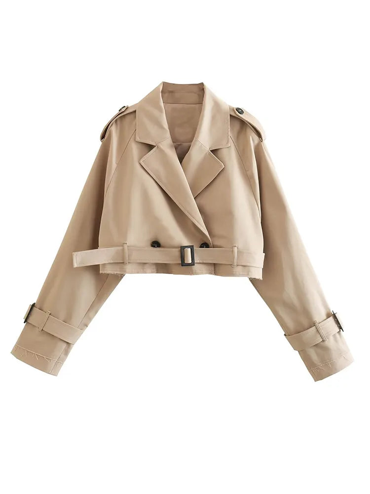 Trench court sable avec ceinture
