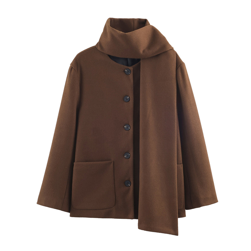 Manteau col écharpe marron