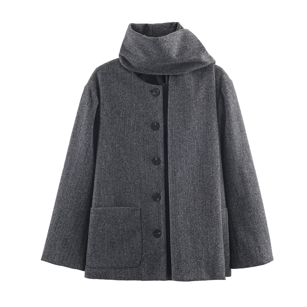 Manteau col écharpe gris