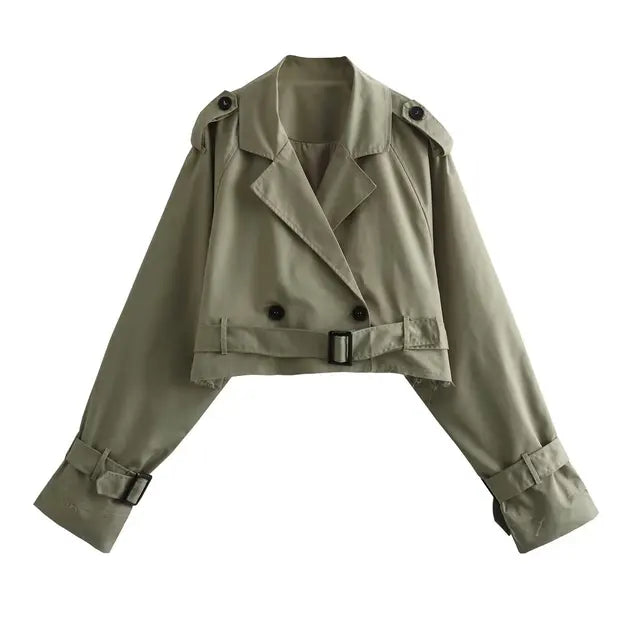 Trench court vert avec ceinture