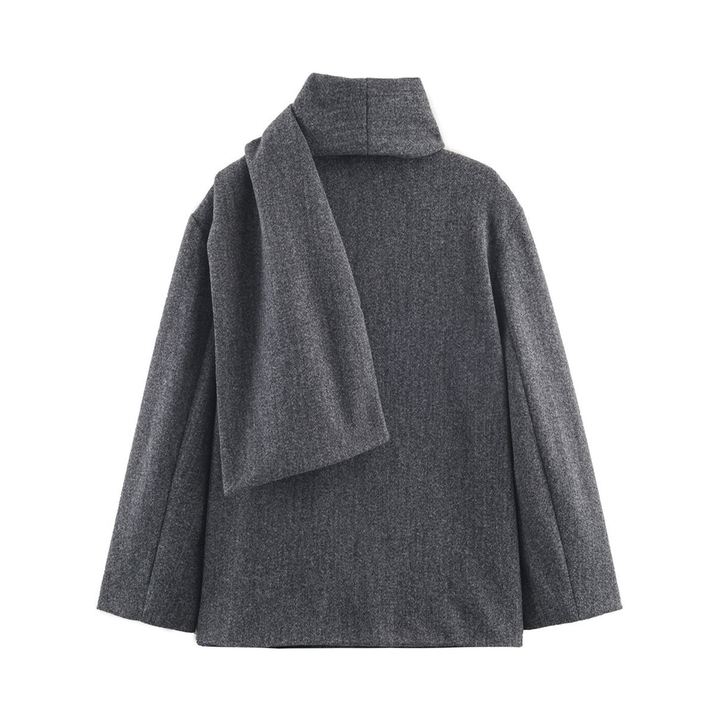 Manteau col écharpe gris