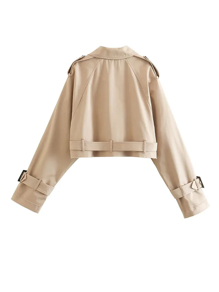 Trench court sable avec ceinture